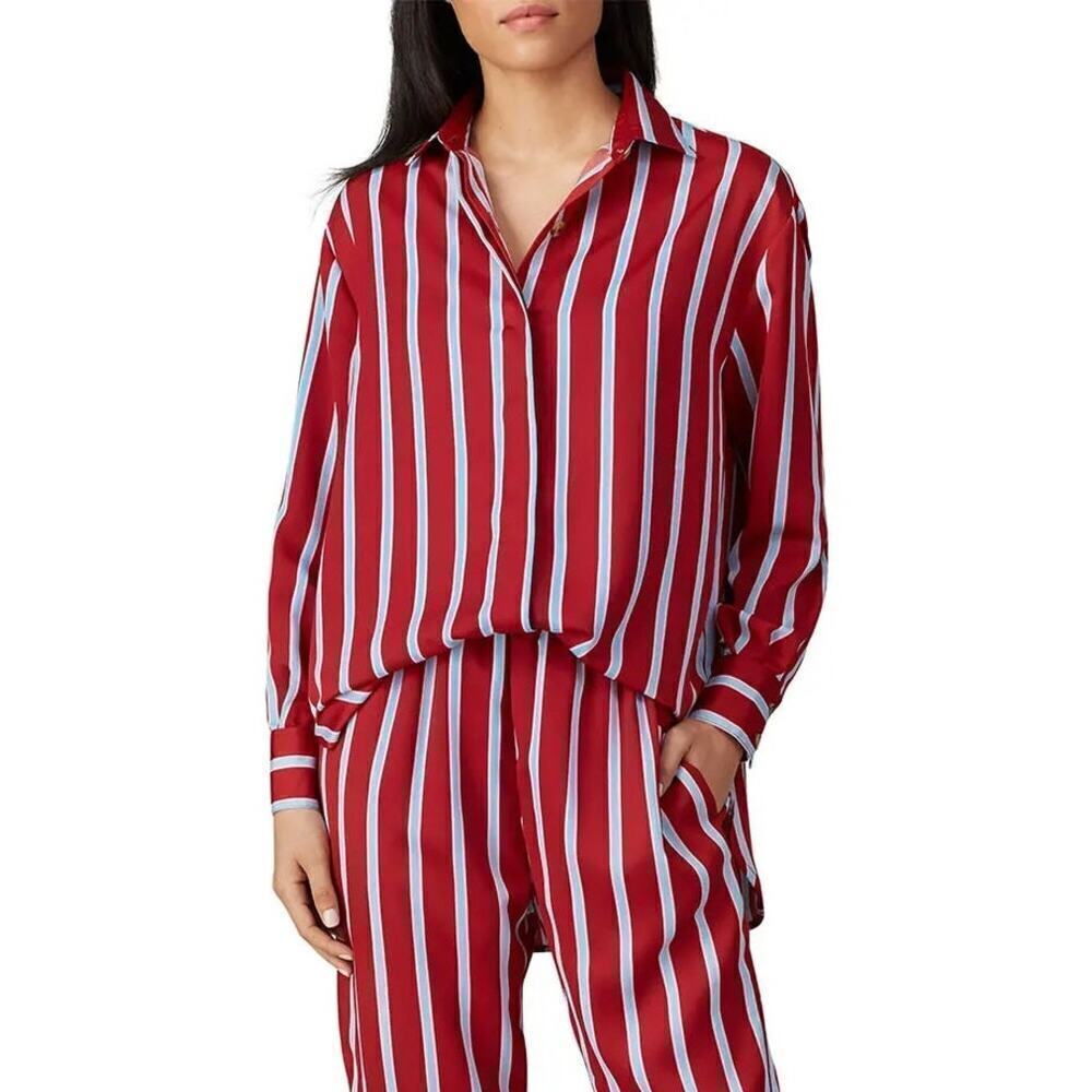 Sweet Baby Jamie Top Striped Long Sleeve Collared Button Front Shirt Red Blue S